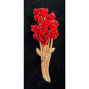 VTG Brooch Signed DM 97 Dozen Roses Long-Stem Rose Gold Tone Metal